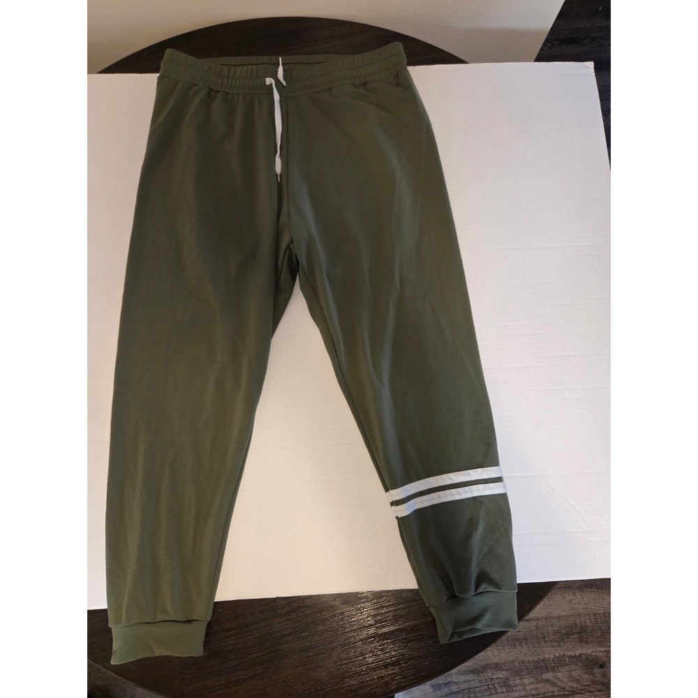 Rouge Collection Olive Green Stripe Jogger Sweatpants Size 2X Plus Athleisure
